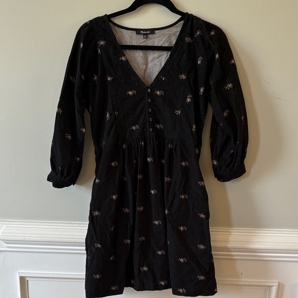 Madewell Corduroy Quilted-bib mini dress in blurred Ikat size XXS